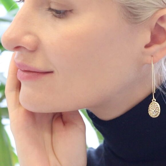 Women's Simulated Druzy Dangly Threader Earrings Gold Long Simple Boho Hoop - Picture 5 of 9